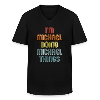 MICHAEL - Men's V-Neck T-Shirt - black - Front - AI Model Male 178 dark (178cm)