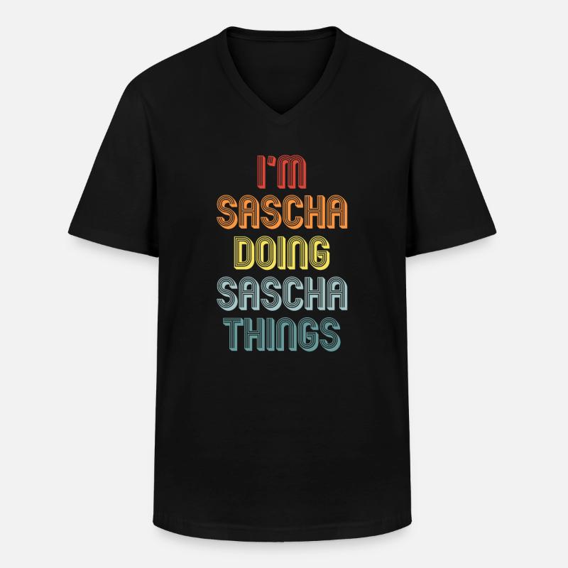 SASCHA - Männer-T-Shirt mit V-Ausschnitt - Schwarz