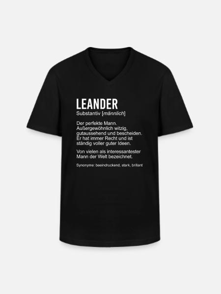 LEANDER - Männer-T-Shirt mit V-Ausschnitt - Schwarz