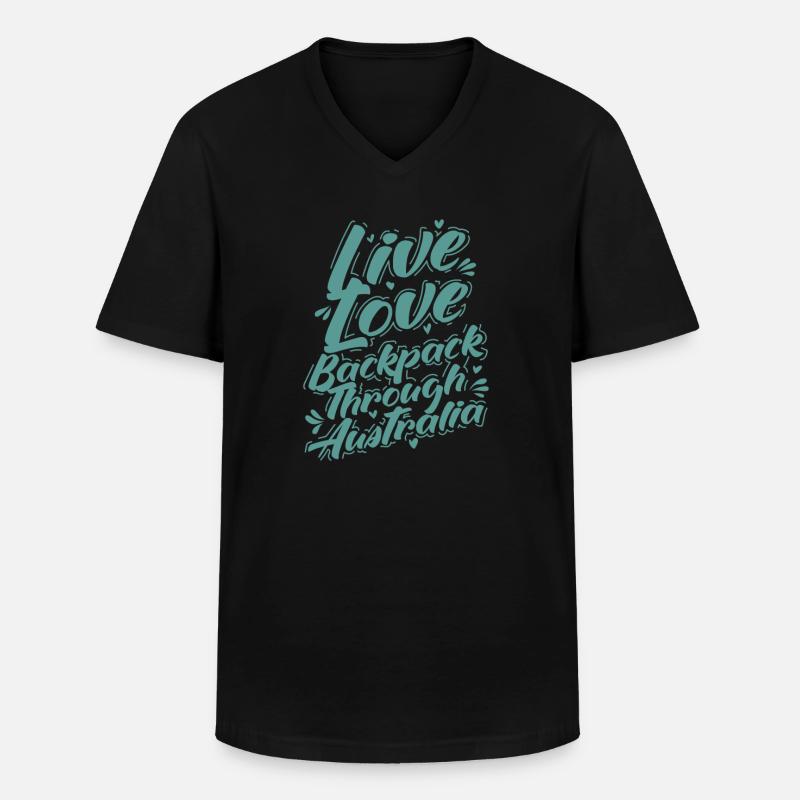 Live Love Backpack through Australia - Männer-T-Shirt mit V-Ausschnitt - Schwarz