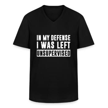 Funny In my defense i was left unsupervised - Men's V-Neck T-Shirt - black - Front - AI Model Male 178 dark (178cm)