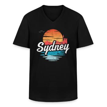 Sydney - T-shirt col V Homme - noir - Devant - AI Model Male 178 dark (178cm)