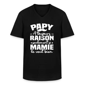 Papy a raison seulement si mamie le veut bien - T-shirt col V Homme - noir - Devant - AI Model Male 178 dark (178cm)