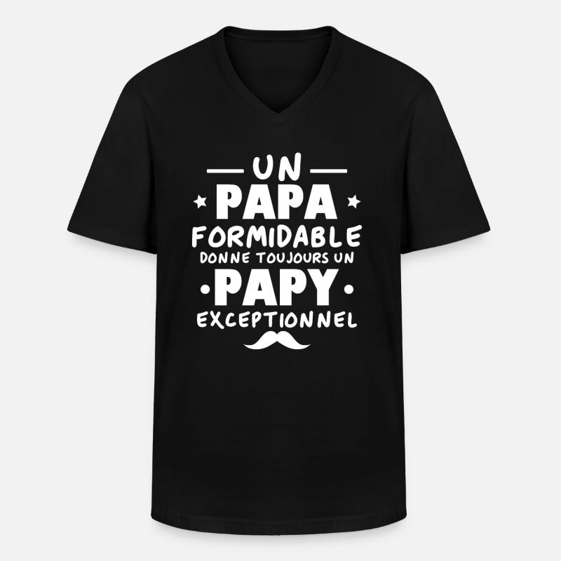 Papa Formidable, Papy Exceptionnel - T-shirt col V Homme - noir