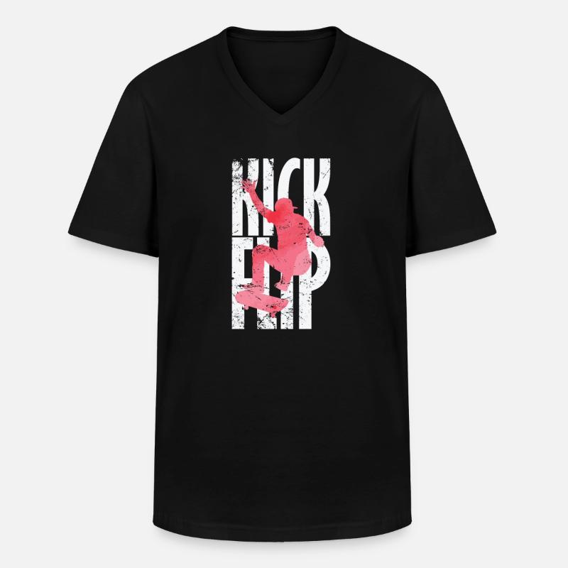 Kickflip Skateboard - Männer-T-Shirt mit V-Ausschnitt - Schwarz