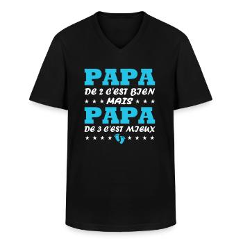 Papa De 3 C'est Mieux Humour Cadeau - T-shirt col V Homme - noir - Devant - AI Model Male 178 dark (178cm)