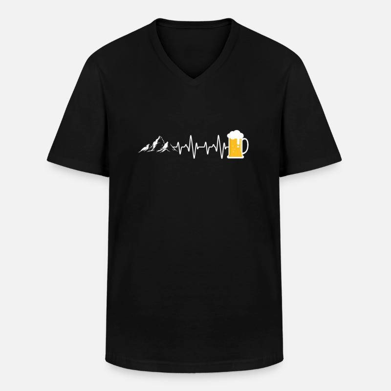 Herzschlag Berge und Bier - Männer-T-Shirt mit V-Ausschnitt - Schwarz