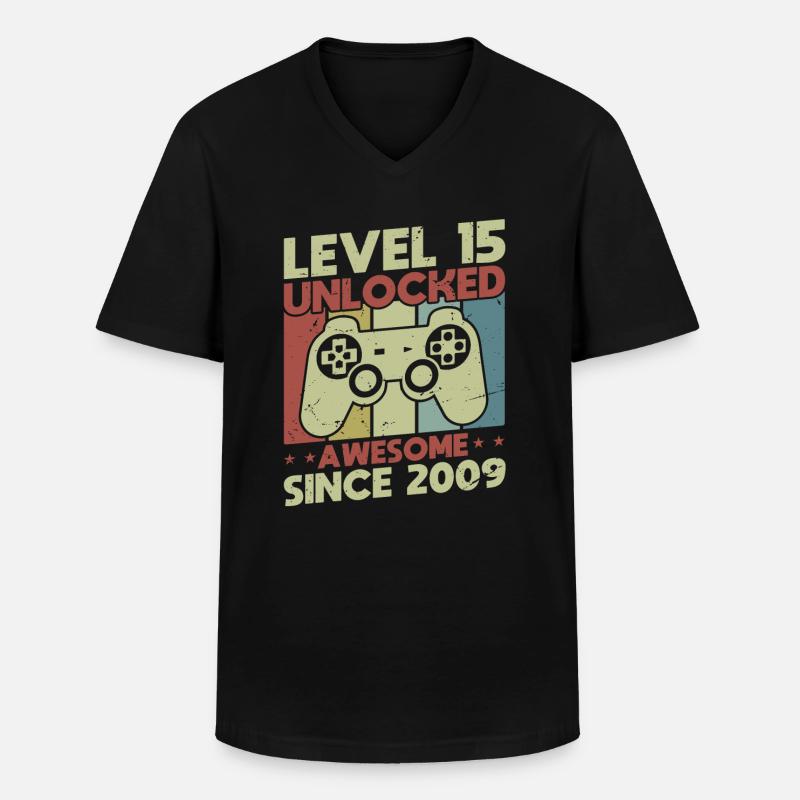 Level 15 freigeschaltet - Männer-T-Shirt mit V-Ausschnitt - Schwarz