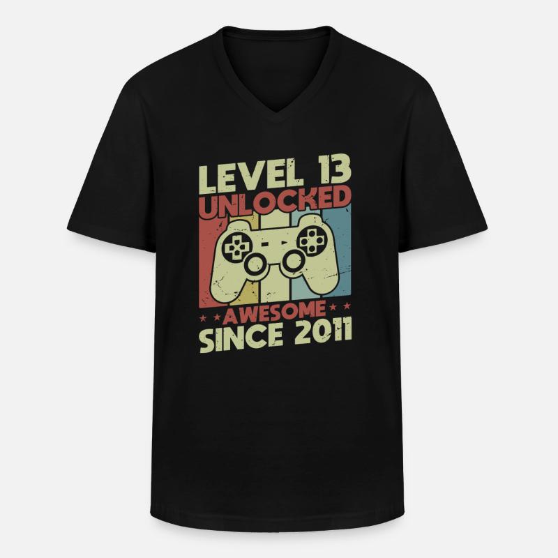Level 13 freigeschaltet - Männer-T-Shirt mit V-Ausschnitt - Schwarz