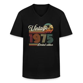 Vintage Rétro Cadeau Anniversaire pour Né en 1975 - T-shirt col V Homme - noir - Devant - AI Model Male 178 dark (178cm)