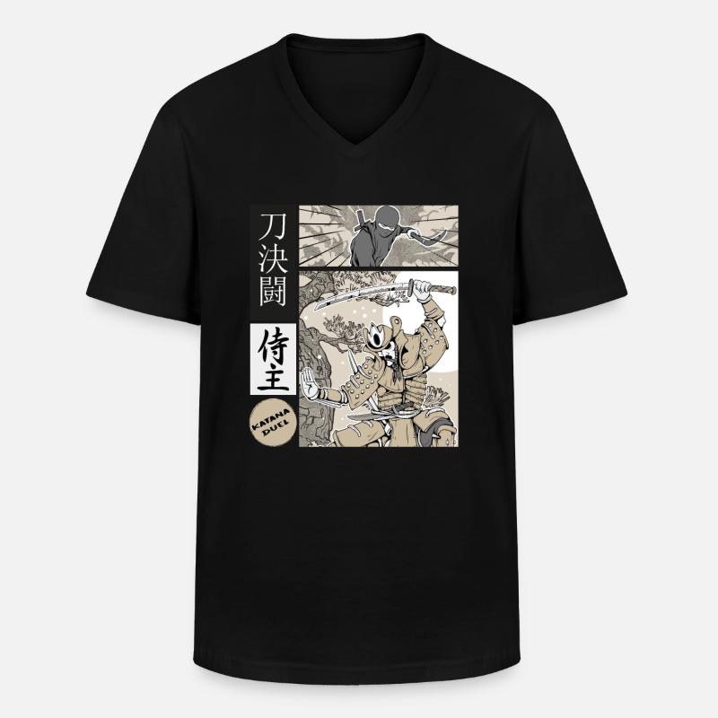 samurai katana Duell vs ninja - Männer-T-Shirt mit V-Ausschnitt - Schwarz