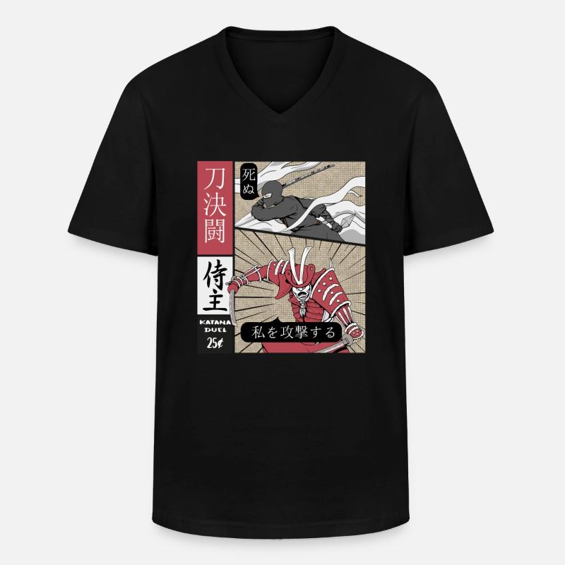 Katana Duell Ninja vs Samurai - Männer-T-Shirt mit V-Ausschnitt - Schwarz