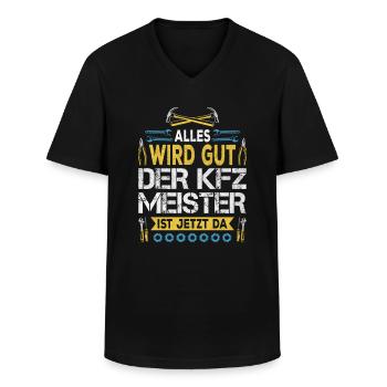 Alles wird gut KFZ Meister ist da KFZ Mechaniker - Männer-T-Shirt mit V-Ausschnitt - Schwarz - Vorne - AI Model Male 178 dark (178cm)