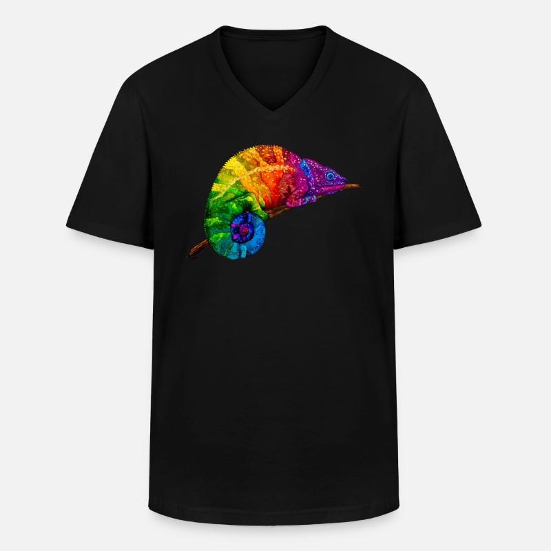 Regenbogenchamaeleon - Männer-T-Shirt mit V-Ausschnitt - Schwarz