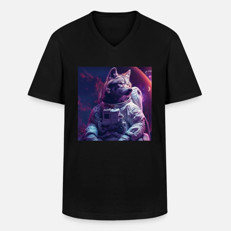 Wolf - Männer-T-Shirt mit V-Ausschnitt - Schwarz