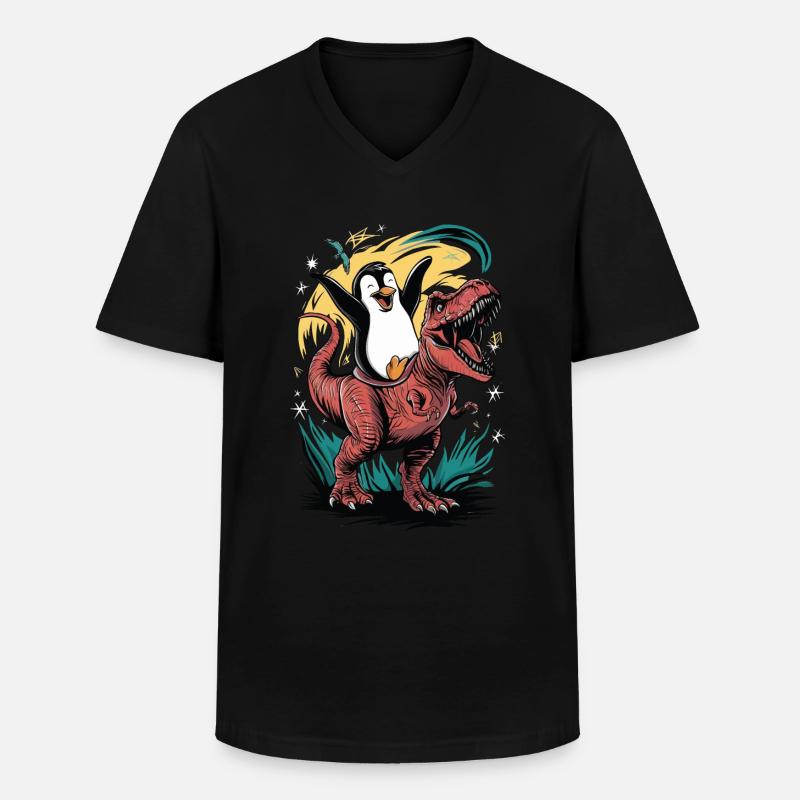 Pinguin - Männer-T-Shirt mit V-Ausschnitt - Schwarz