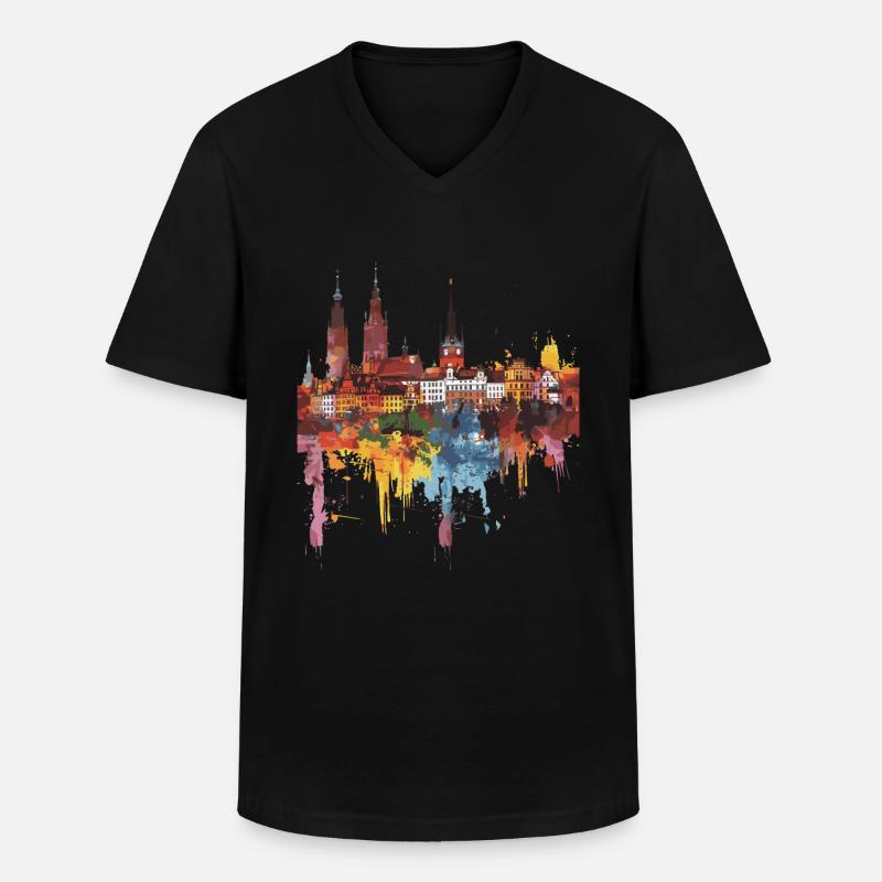 Ruda Śląska - Männer-T-Shirt mit V-Ausschnitt - Schwarz