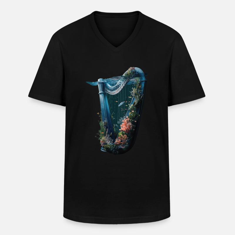 Fisch Harfe - Männer-T-Shirt mit V-Ausschnitt - Schwarz