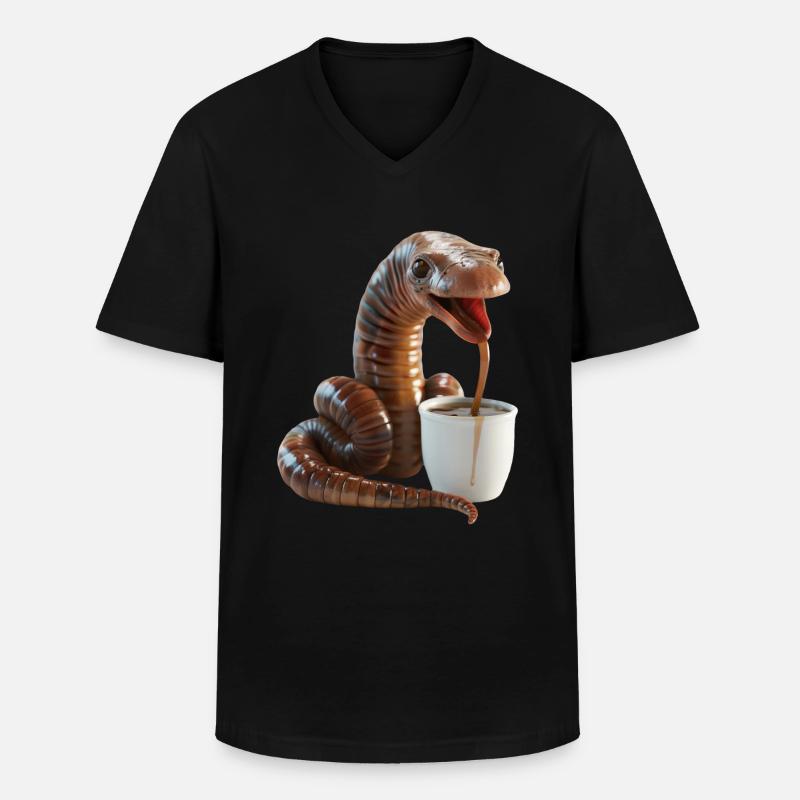 Wurm Kaffee - Männer-T-Shirt mit V-Ausschnitt - Schwarz