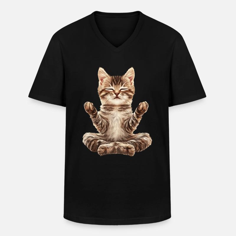 Katze - Männer-T-Shirt mit V-Ausschnitt - Schwarz