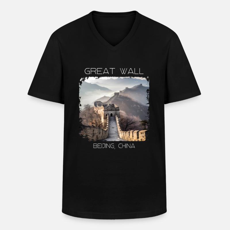 Große Mauer - Männer-T-Shirt mit V-Ausschnitt - Schwarz