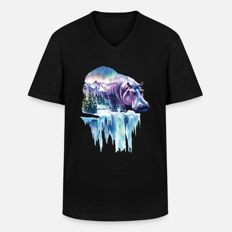Nilpferd - Männer-T-Shirt mit V-Ausschnitt - Schwarz
