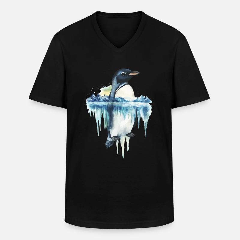 Pinguin - Männer-T-Shirt mit V-Ausschnitt - Schwarz