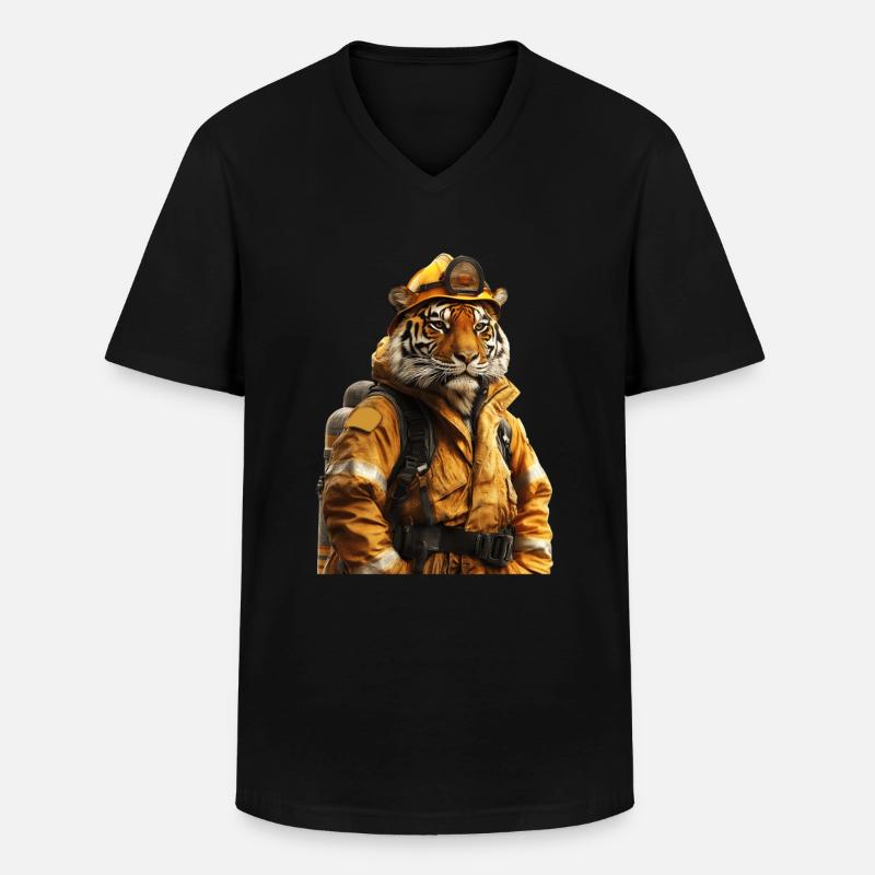 Tiger - Männer-T-Shirt mit V-Ausschnitt - Schwarz