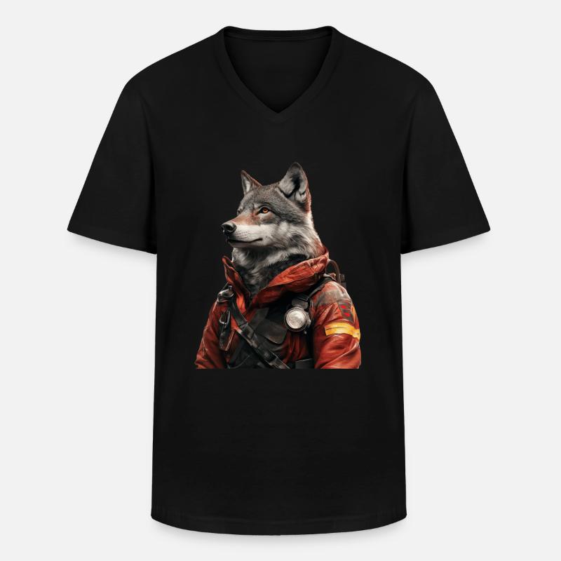 Wolf - Männer-T-Shirt mit V-Ausschnitt - Schwarz