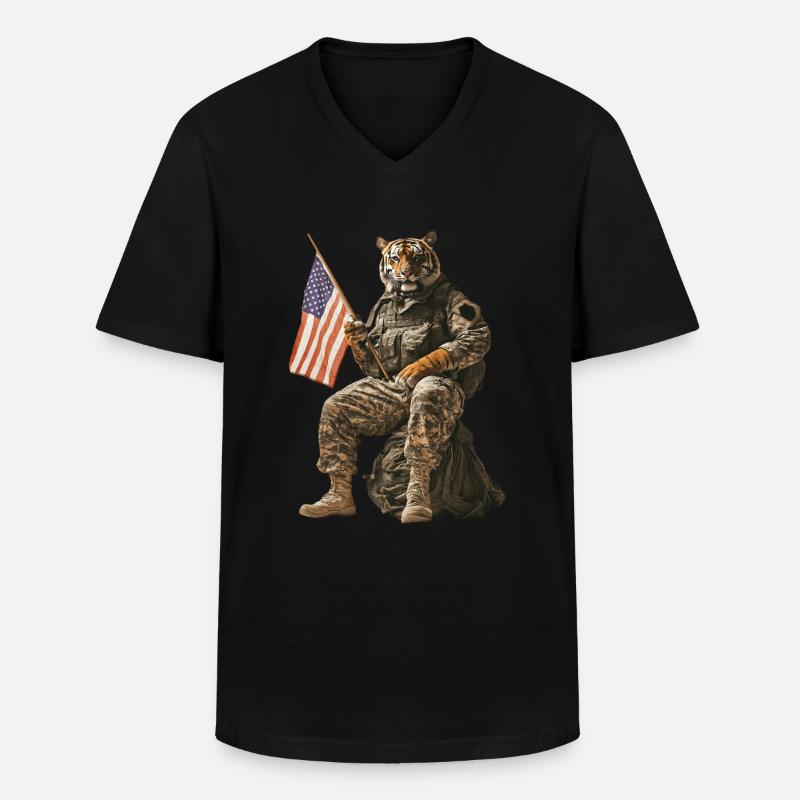 Tiger - Männer-T-Shirt mit V-Ausschnitt - Schwarz