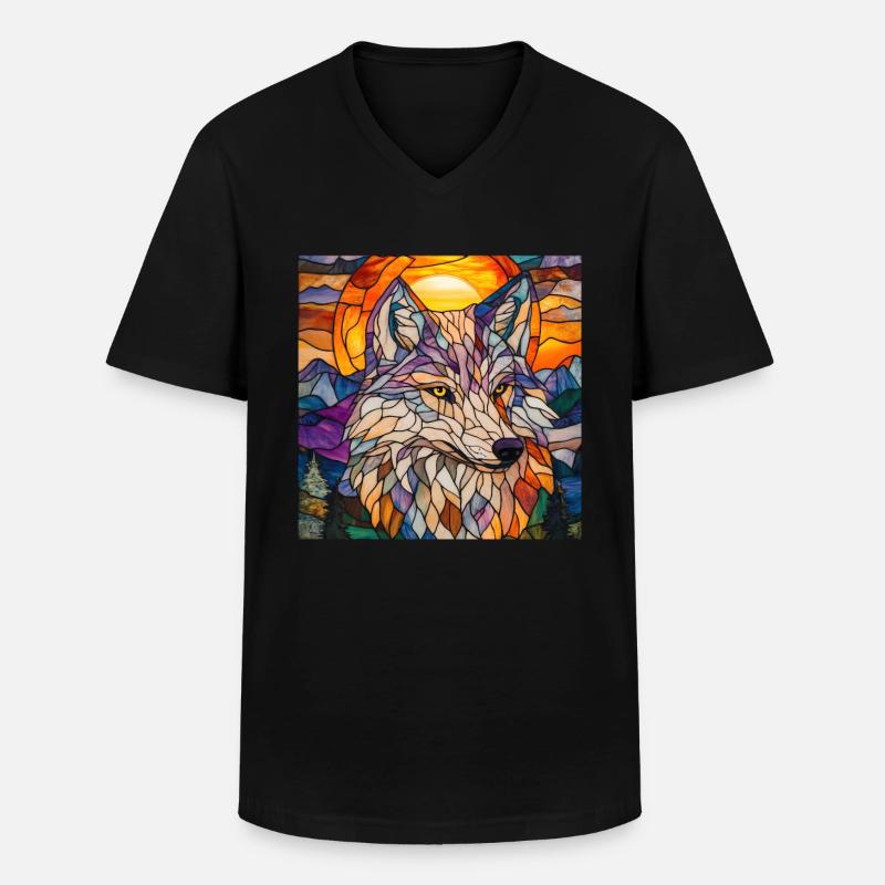 Wolf - Männer-T-Shirt mit V-Ausschnitt - Schwarz