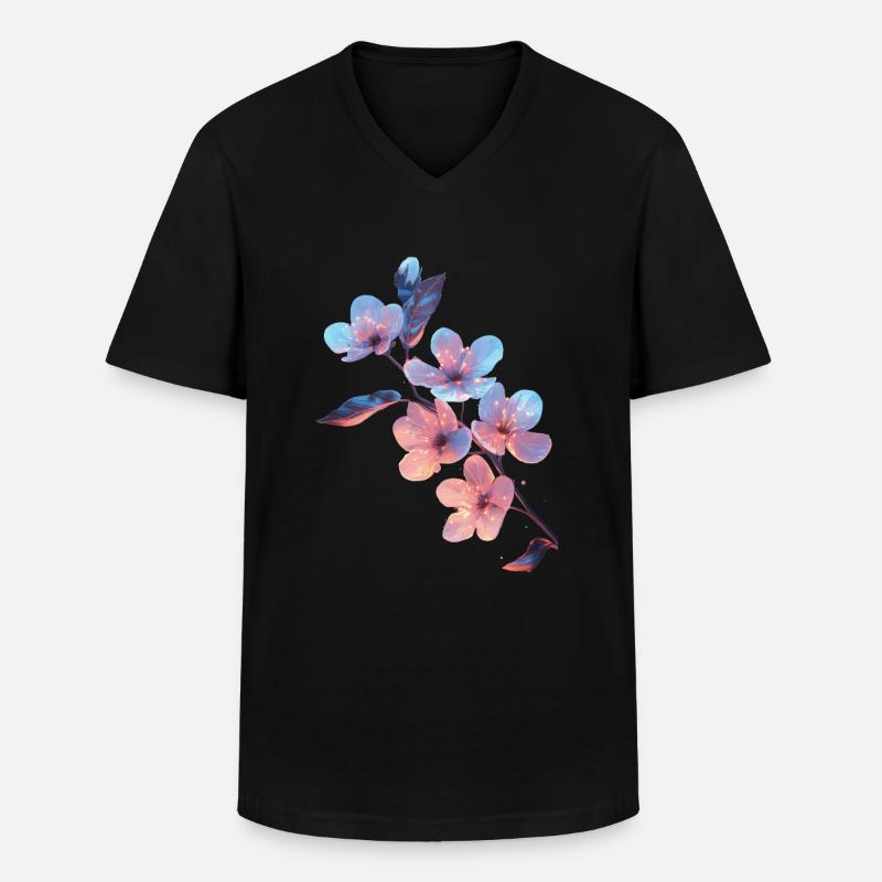 Pfirsichblüten - Männer-T-Shirt mit V-Ausschnitt - Schwarz