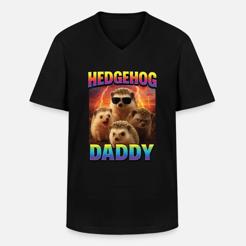 Igel Papa - Männer-T-Shirt mit V-Ausschnitt - Schwarz