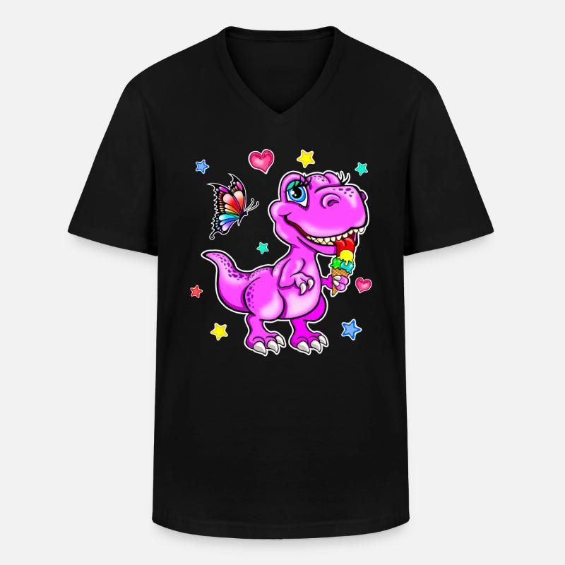 Rosa Dinosaurier mit Eiscreme - Männer-T-Shirt mit V-Ausschnitt - Schwarz