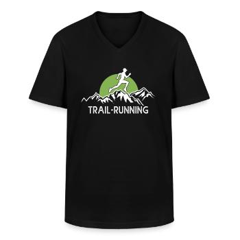 trail running course à pied nature montagne - T-shirt col V Homme - noir - Devant - AI Model Male 178 dark (178cm)