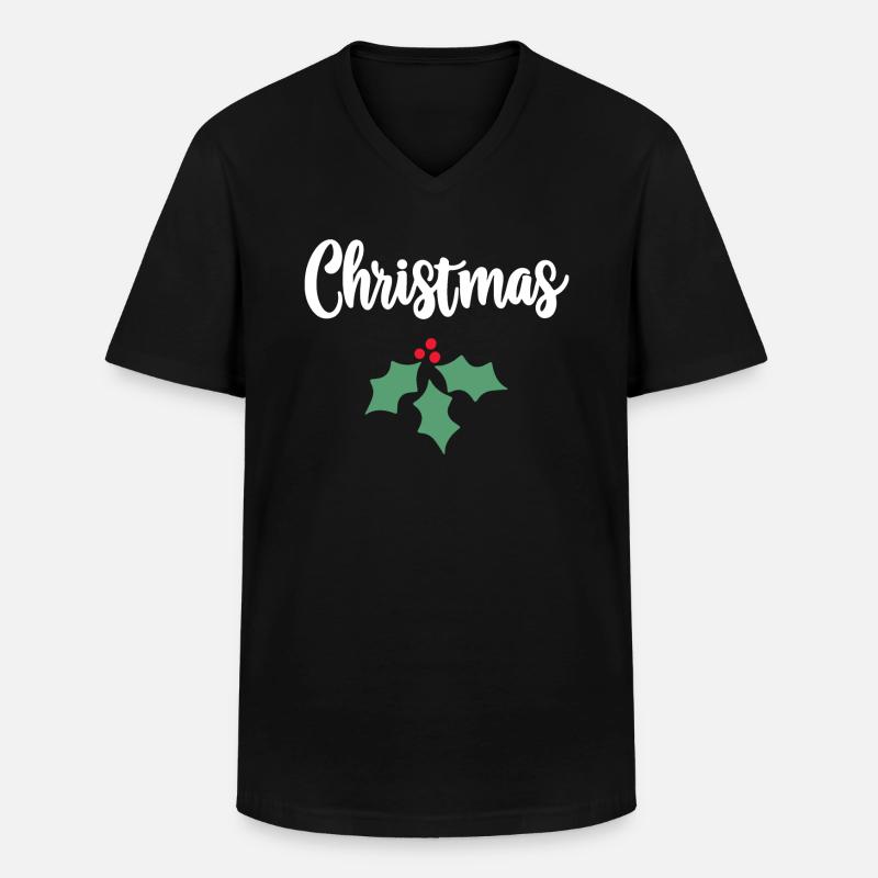 Weihnachts-Stechpalme - Männer-T-Shirt mit V-Ausschnitt - Schwarz