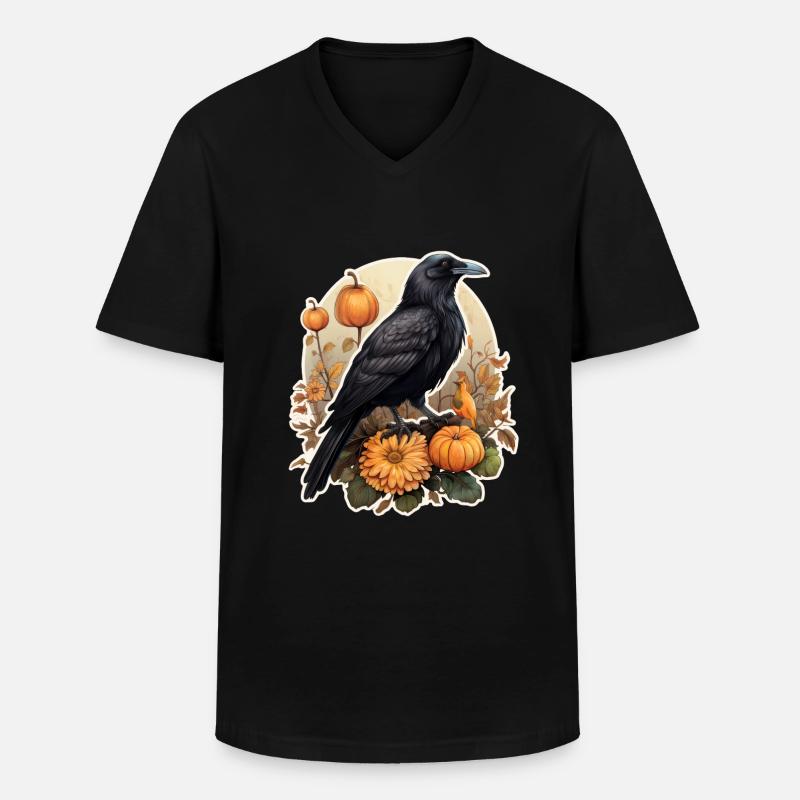 Halloween Krähe Kürbisgewächs - Männer-T-Shirt mit V-Ausschnitt - Schwarz