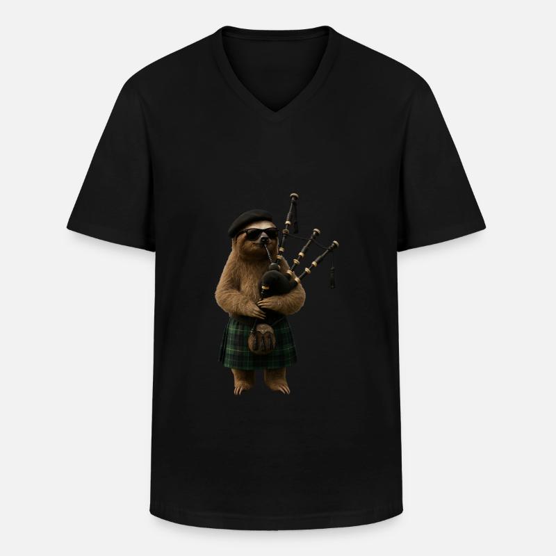 Faultier Dudelsack - Männer-T-Shirt mit V-Ausschnitt - Schwarz