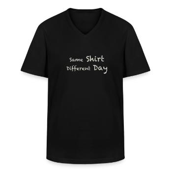 same shirt different day - Men's V-Neck T-Shirt - black - Front - AI Model Male 178 dark (178cm)
