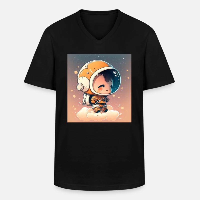 Niedlicher Chibi-Astronaut - Männer-T-Shirt mit V-Ausschnitt - Schwarz