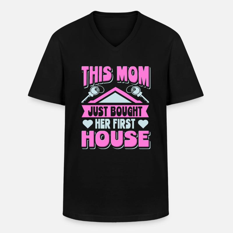 Husejer mor denne mor købte sit første hus - Klassisk herre T-shirt med V-udskæring - sort