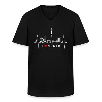 Tokyo Skyline Heartbeat Japan Heart I Love Tokyo - Men's V-Neck T-Shirt - black - Front - AI Model Male 178 dark (178cm)