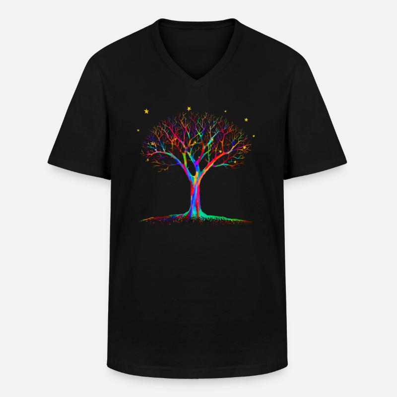 Magischer Baum - Psychedelische Kunst - Männer-T-Shirt mit V-Ausschnitt - Schwarz