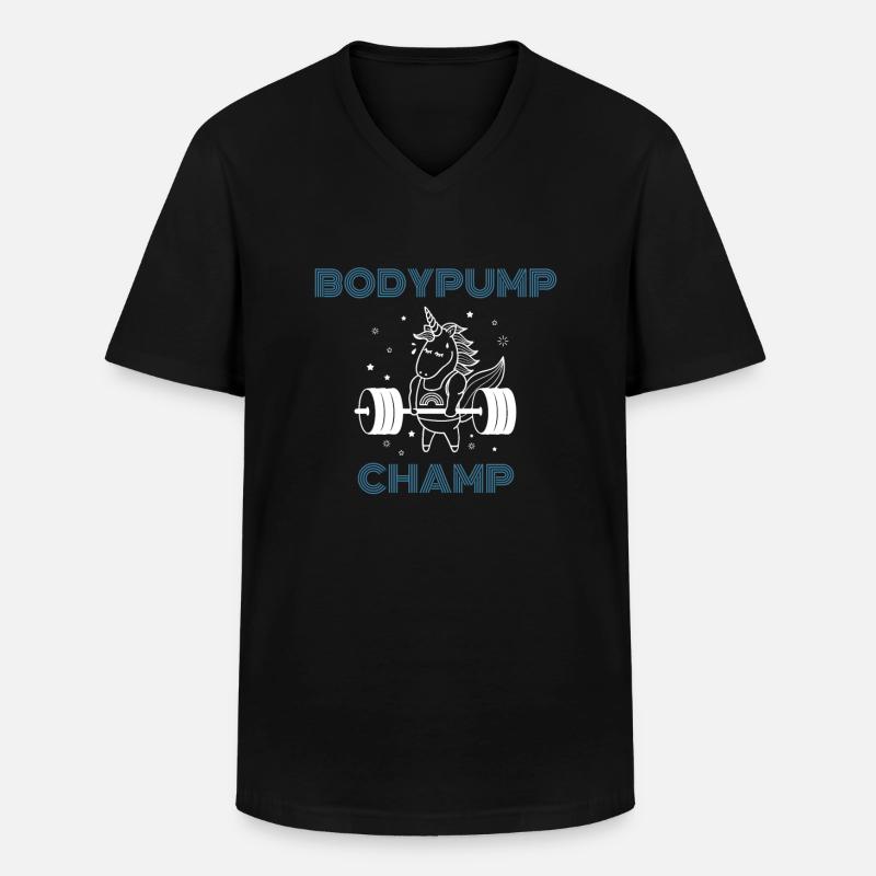 Bodypump Champ Einhorn - Männer-T-Shirt mit V-Ausschnitt - Schwarz