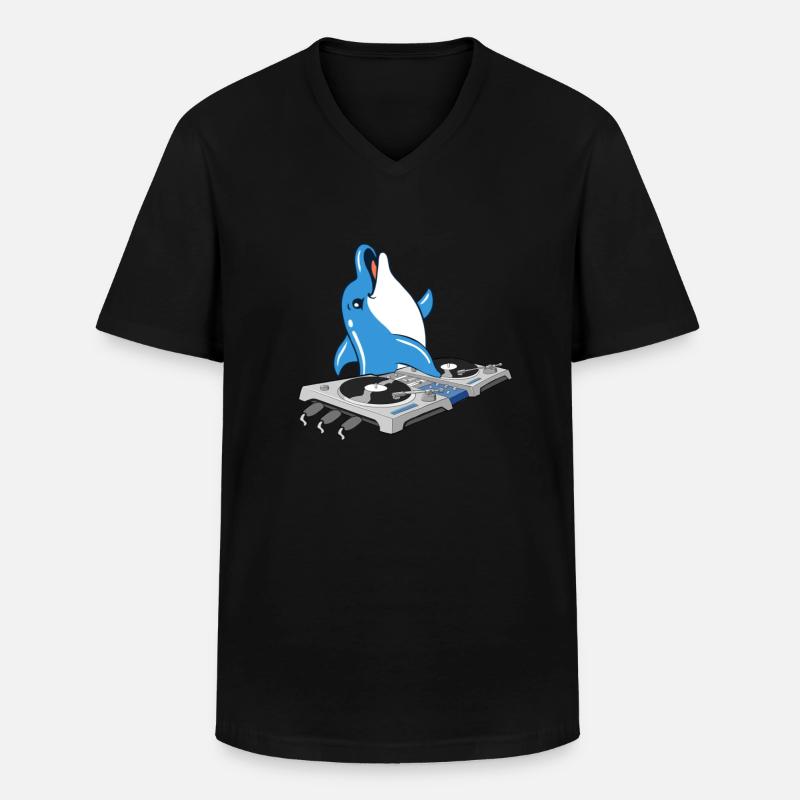 Delfin DJ - Männer-T-Shirt mit V-Ausschnitt - Schwarz