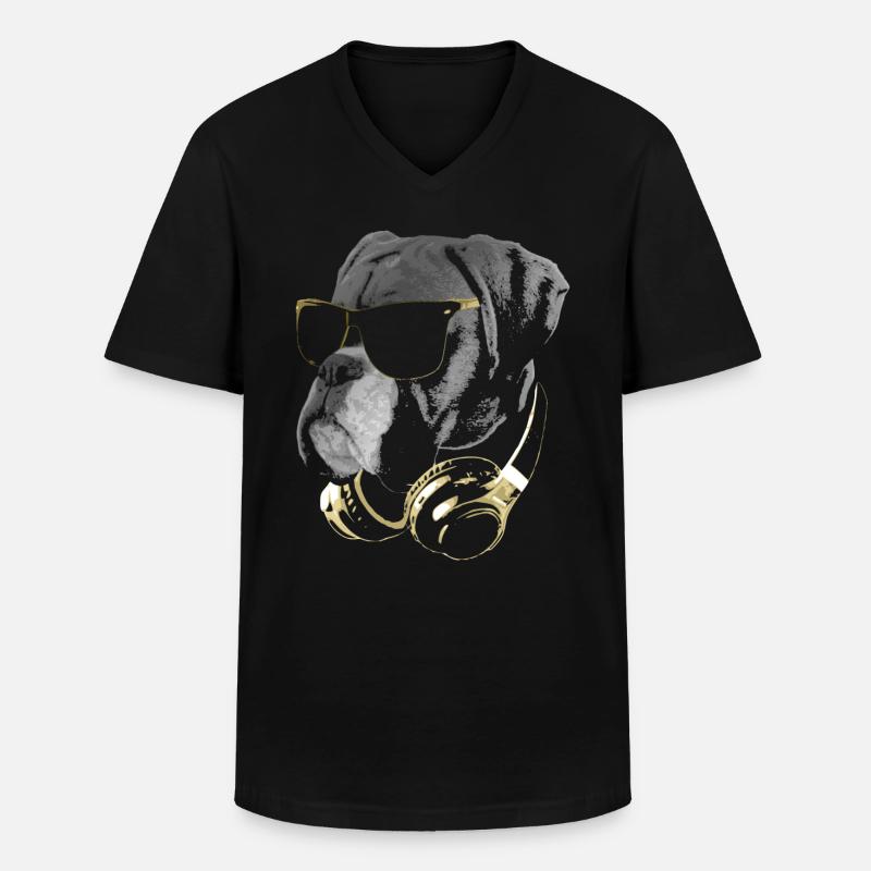 DJ BoxerHund Bling - Männer-T-Shirt mit V-Ausschnitt - Schwarz