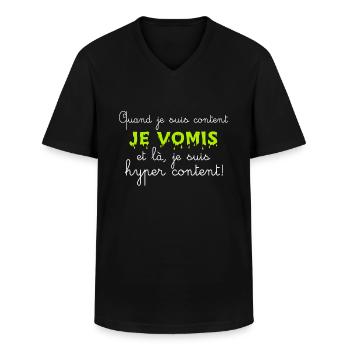 Quand je suis content je vomis et là je suis hyper - T-shirt col V Homme - noir - Devant - AI Model Male 178 dark (178cm)