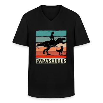 Papasaurus papa t-rex 2 Kinder - Männer-T-Shirt mit V-Ausschnitt - Schwarz - Vorne - AI Model Male 178 dark (178cm)