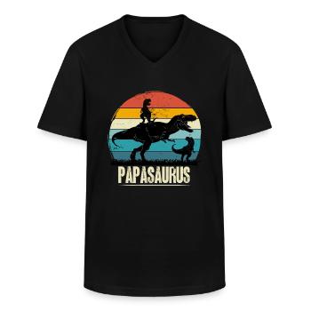papasaurus t-rex geschenk papa vater dinosaurier - Männer-T-Shirt mit V-Ausschnitt - Schwarz - Vorne - AI Model Male 178 dark (178cm)