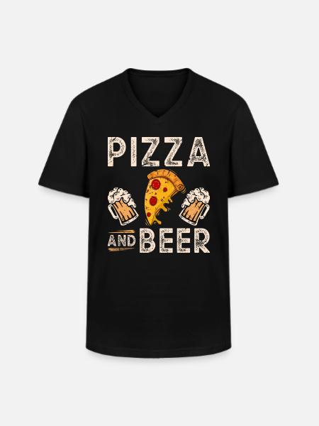 Bier Pizza - Männer-T-Shirt mit V-Ausschnitt - Schwarz